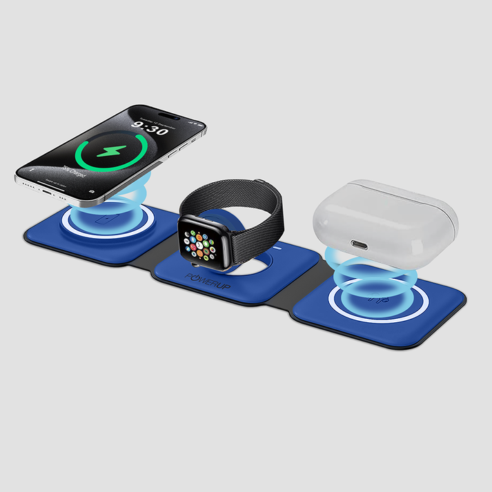 Powerup 3in1 Flat Wireless Charger - Blue