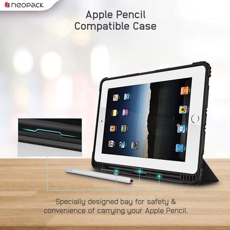 Neopack Defender Case with Apple Pencil Holder for iPad 10.2-inch 7th & 8th Gen - Black