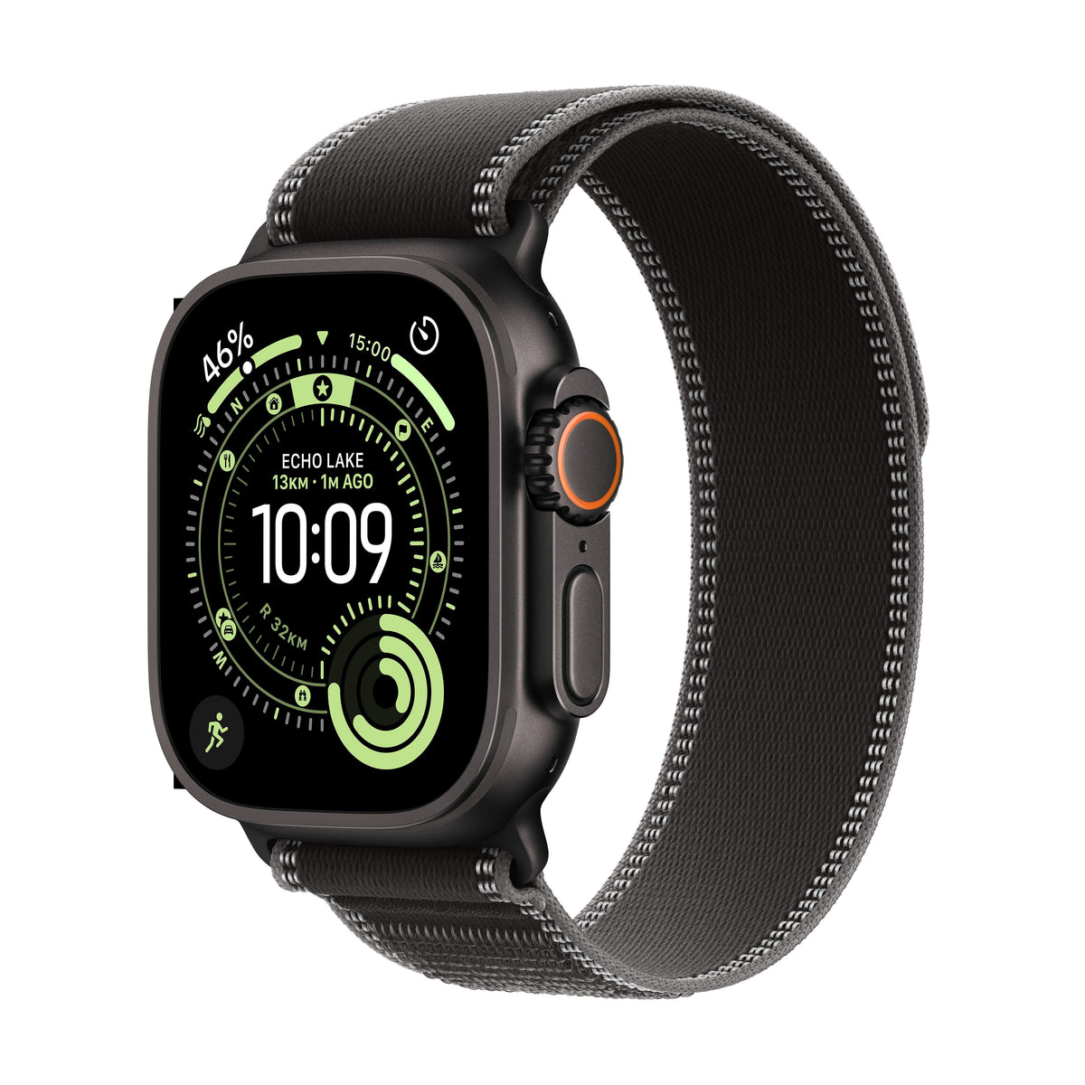 Apple Watch Ultra 3 GPS + Cellular 49mm Black Titanium Case with Black/Charcoal Trail Loop - S/M